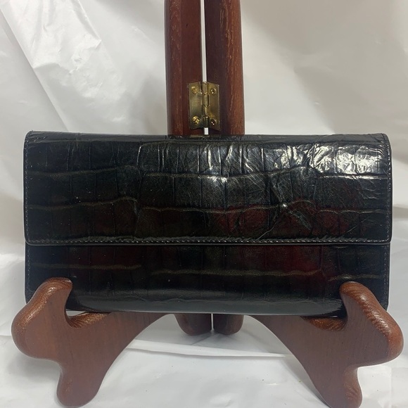 Lodis Trifold Alligator Skin dark metallic green Look Wallet Snap closure - Picture 1 of 5